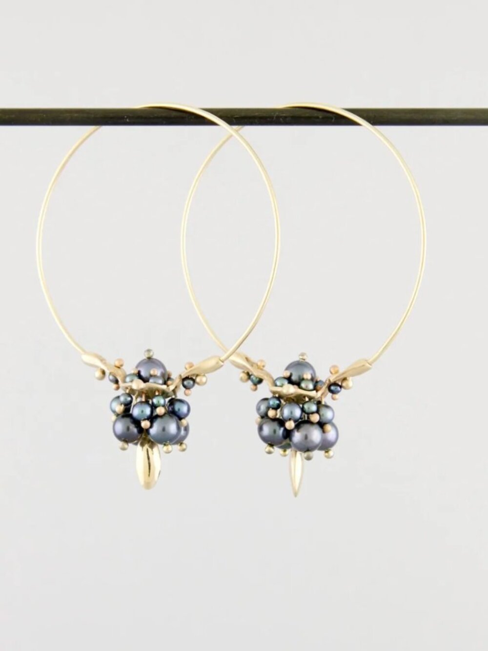 Ted Muehling 14K Black Pearl Hoop Clusters